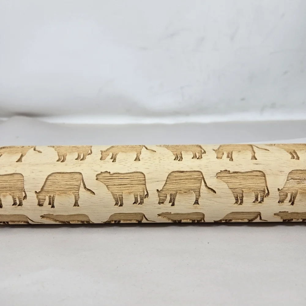 Sweet Rolling Pins Wooden Engraved Cows Shapes Imprints Cow Design Into Dough